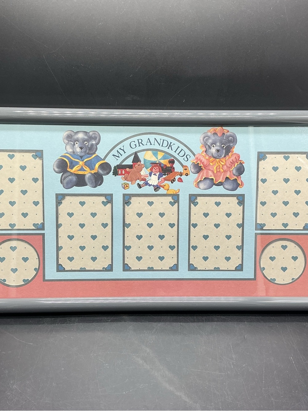 Vintage My Grandkids Photo Collage Frame with Blue and Pink Teddy Accents